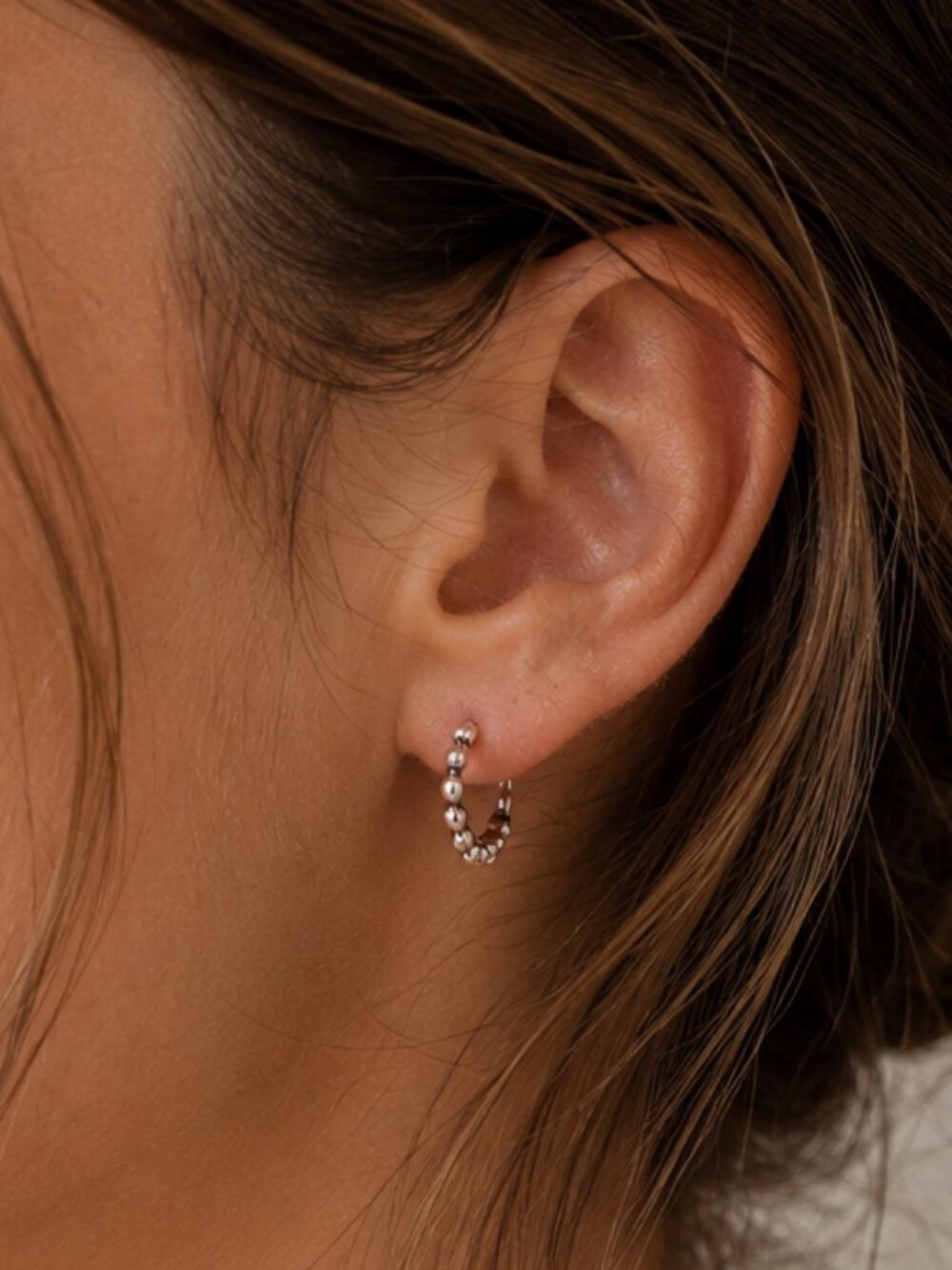 925 Sterling Silver Small Huggie Hoop Earrings Beaded Huggies